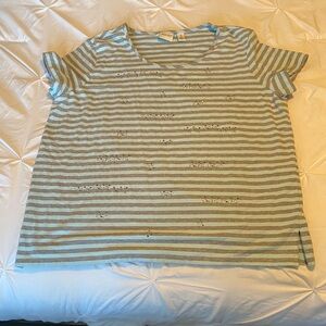 Casual Striped Short Sleeve Tee in Blue and Gray